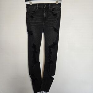 American Eagle Super High-Rise Heavily Distressed Black Skinny Jeans